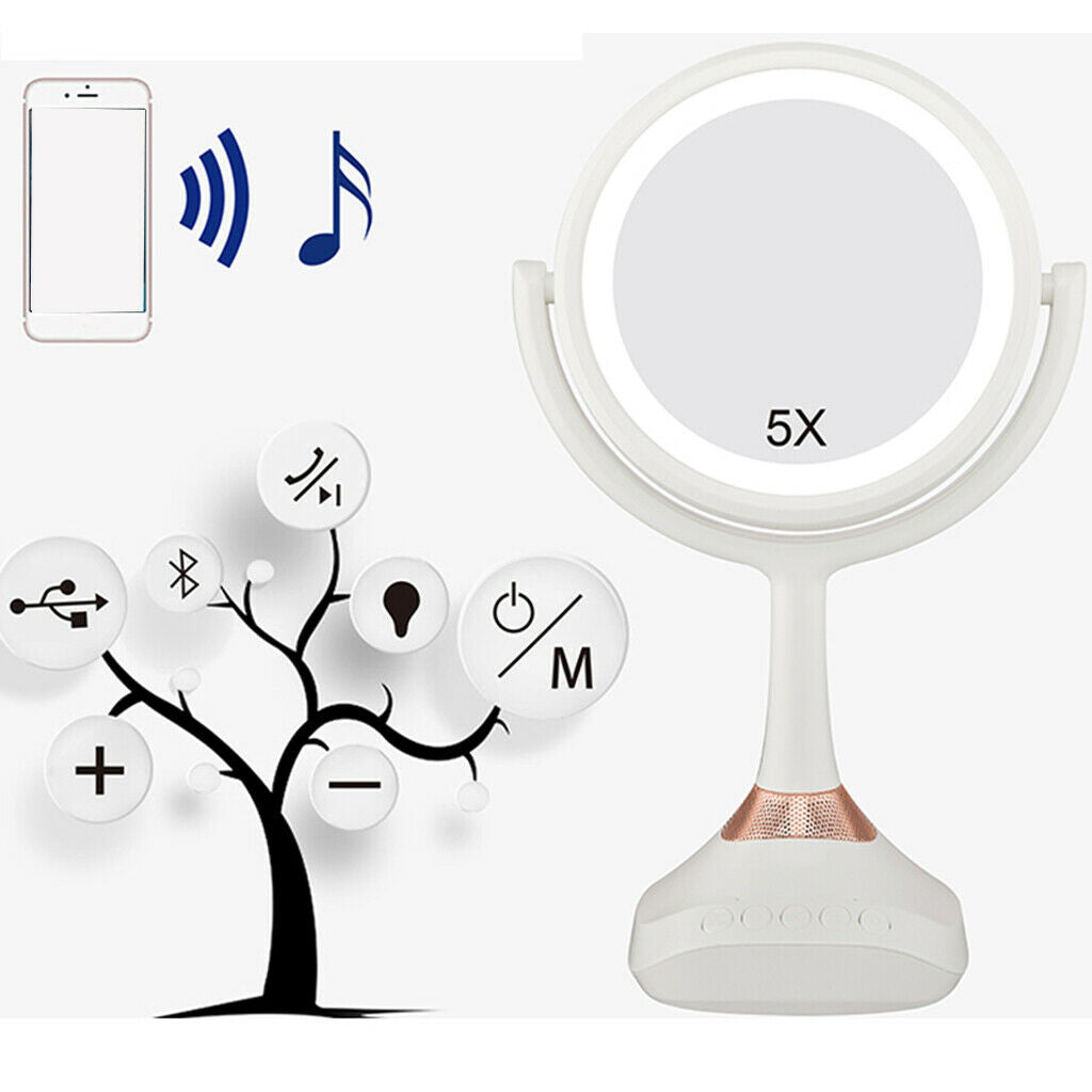 Bluetooth Music LED Dual Sided Vanity Tabletop Makeup Mirror & 5x Magnifying