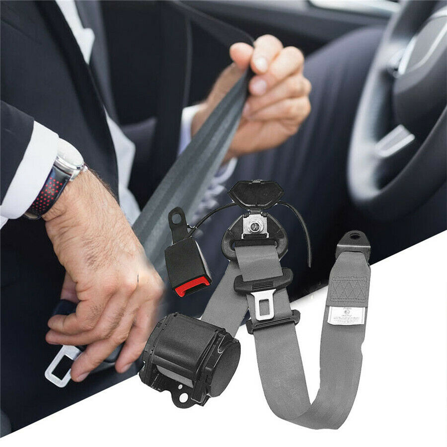3 Point Retractable Car Safety Seat Belts With Curved Rigid Buckle Warning Cable