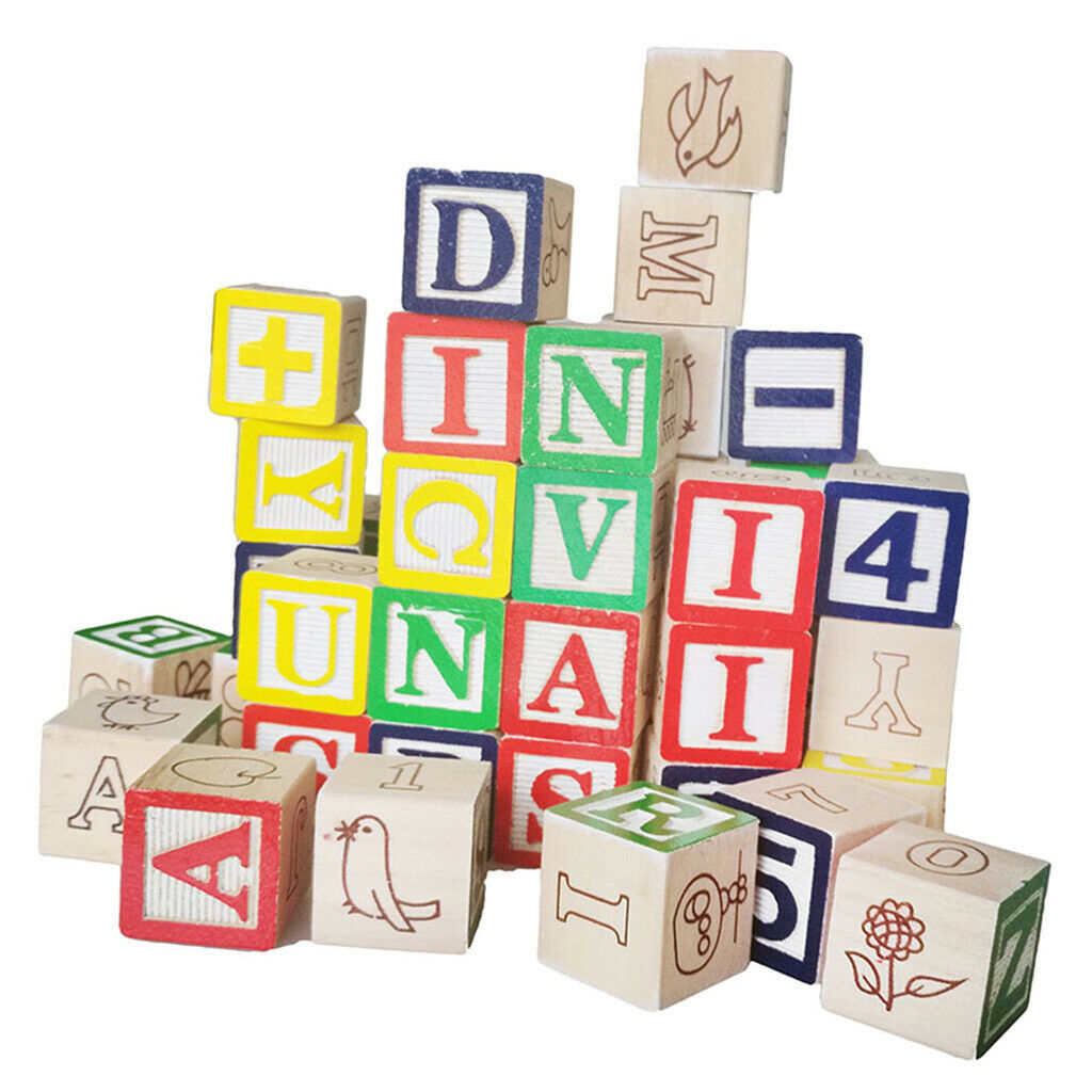 50pcs Wooden A~Z Alphabet Cubes Stacking Blocks Kid Toddlers Educational