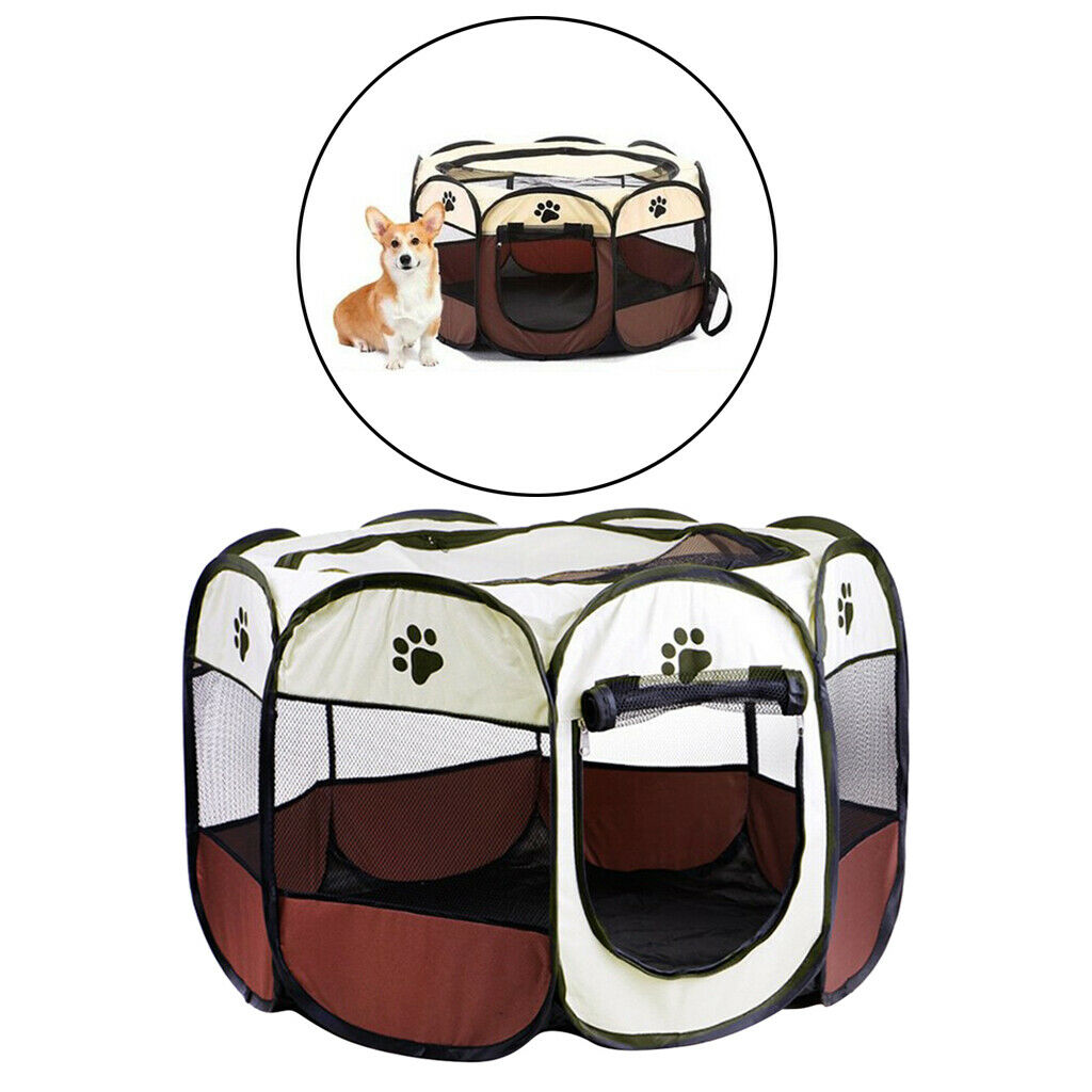 Pet Folding Playpen Portable 8-Panel Kennel Fences Tent Brown_S
