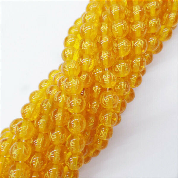 1 Strand 8mm Yellow Glass Bronzing Six Words Round Ball Loose Beads 15.5" HH9074
