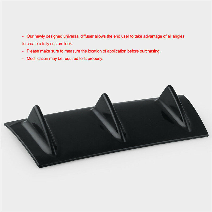 1xUniversal Rear Bumper Lip Chassis Diffuser Spoiler 3 Fin Shark Fin Style Gloss