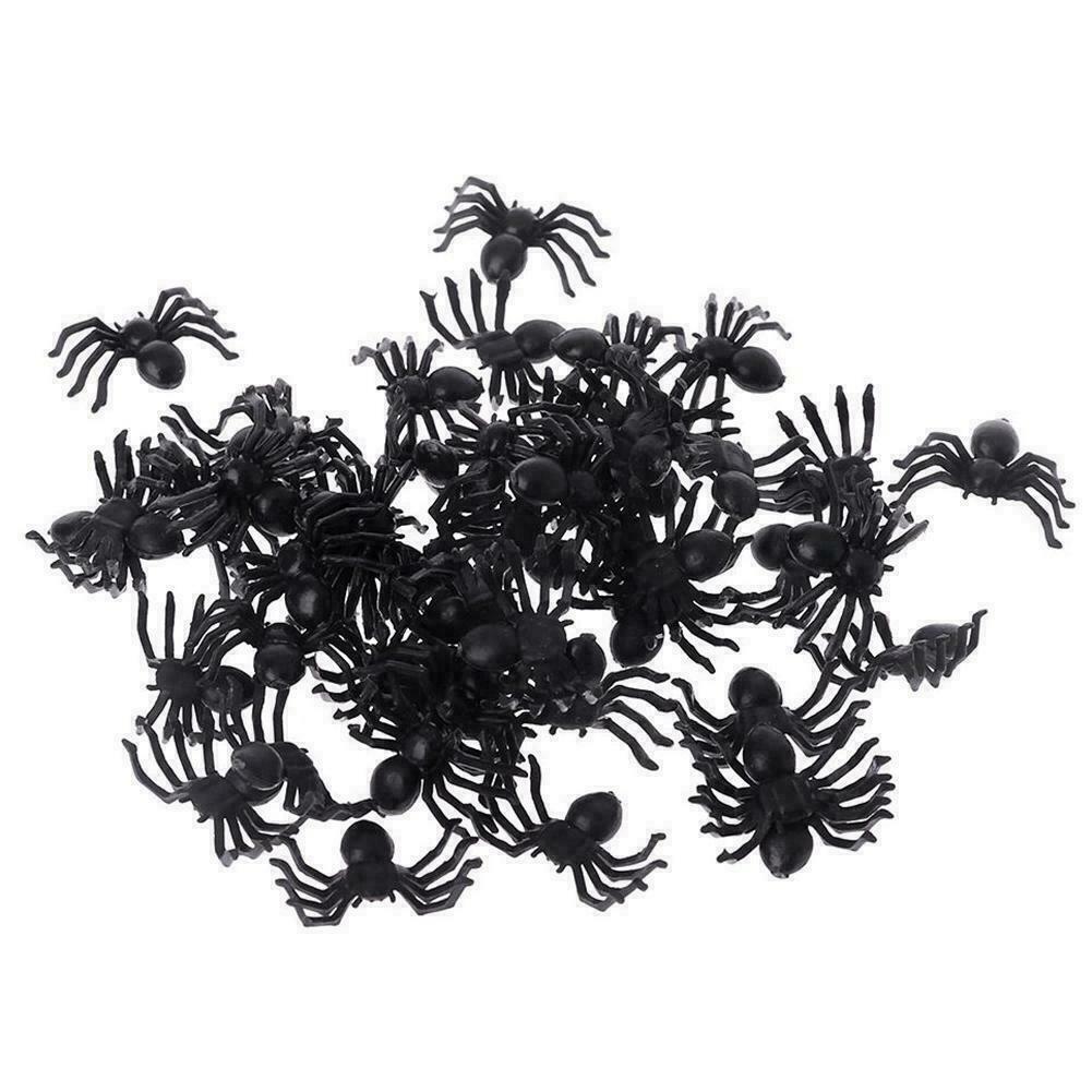 50pcs Mini Horror Black Spider Halloween Party Spider Web Simulation Decor Toys