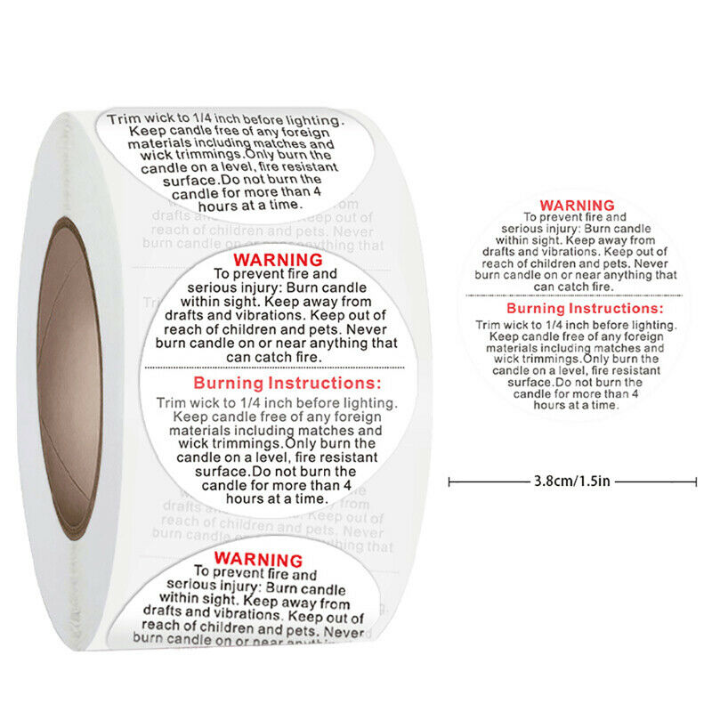 500pcs/roll Candle Warning Label Candle Jar Container Stickers Waterproof.l8