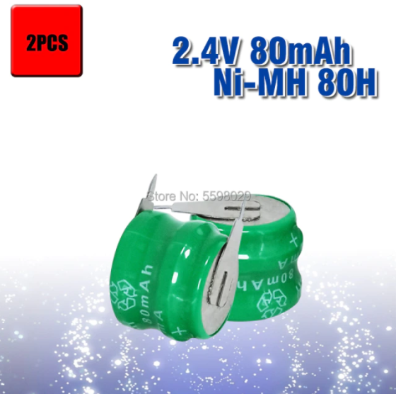 2pcs Button Cell 80mAh 2.4V Ni-MH Rechargeable Battery With Welding Pins (L