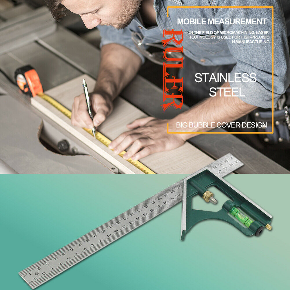 45 / 90 Degree Combination Square Angle Ruler Protractor Measuring Tools @