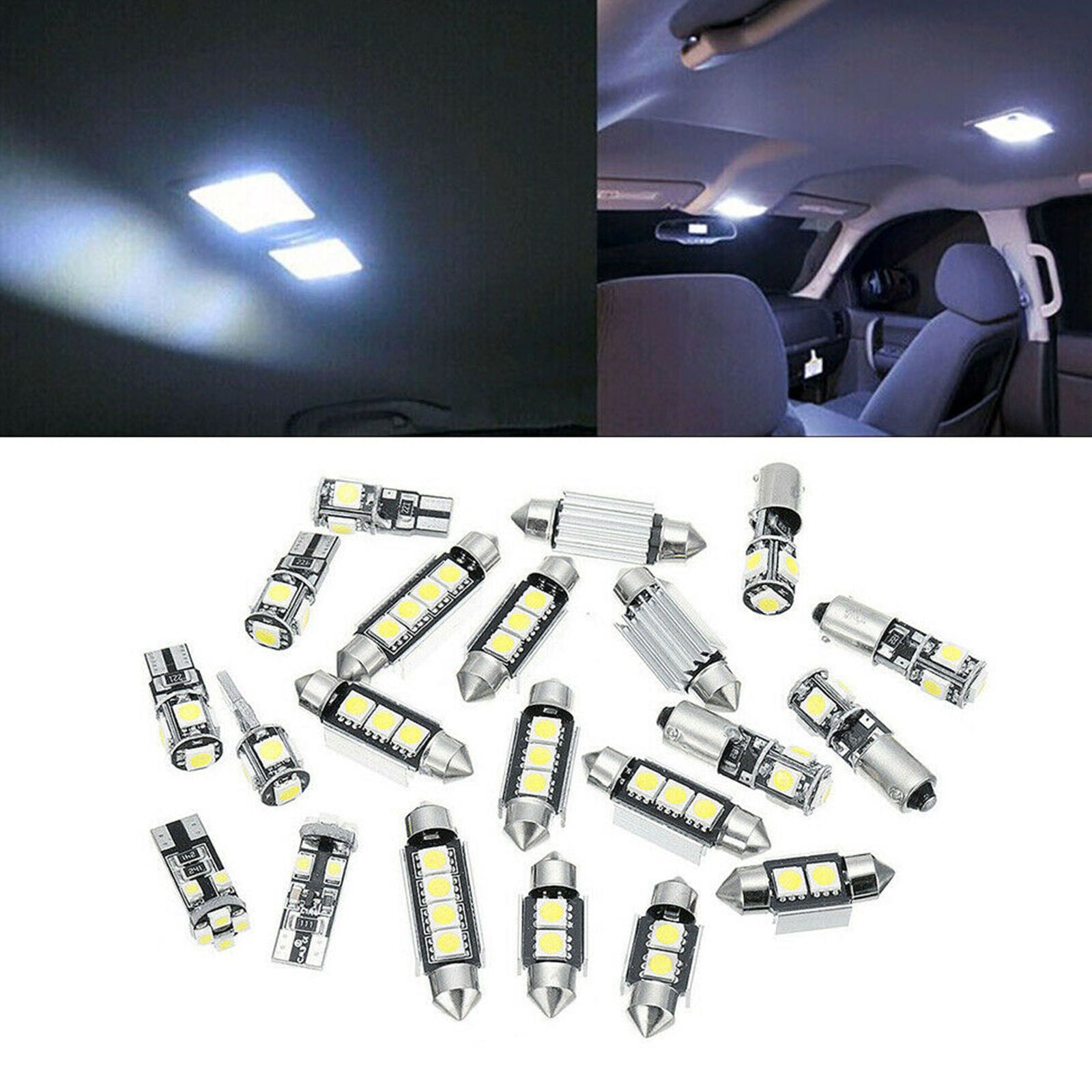 21pcs Interior White LED Light Kit Car Dome Door Footwell License Plate Bulbs