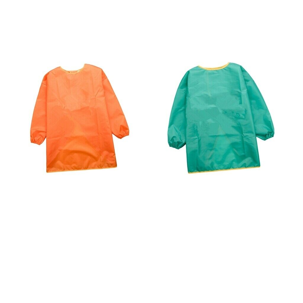 2Pcs Children Long Sleeve Drawing Painting Waterproof Smock orange green
