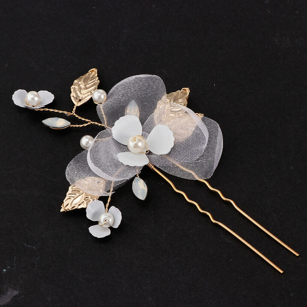 Elegant Artificial Pearls Leaf Flower Hair Pins Hair Stick Wedding Bridal