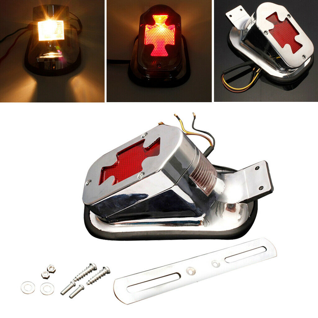 Motorcycle Rear Brake Tail Light Red 12V Universal License Plate Light