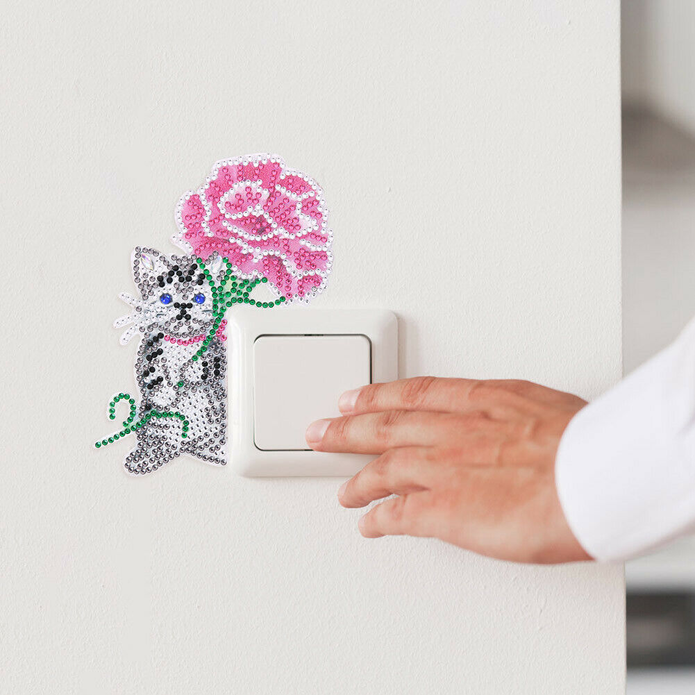 DIY Cat Diamond Painting Luminous Switch Stickers Bedroom Wall Decals Decor  @