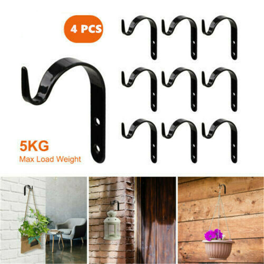 4 PCS Metal Hanging Basket Brackets Garden Plant Hanger Hook Wall Decor