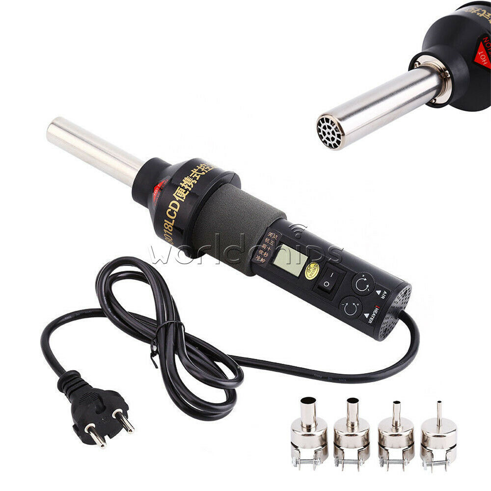 220V EU Plug GJ 8018LCD 450W Soldering Station Hot Air Gun Desolder + 4 Nozzles