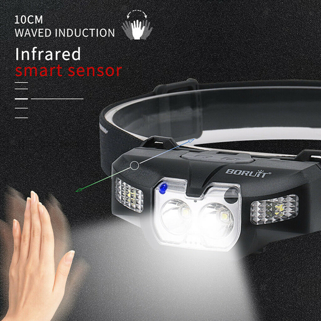 LED USB Motion Sensor Headlamp Waterproof Head Lamp Flashlights Camping