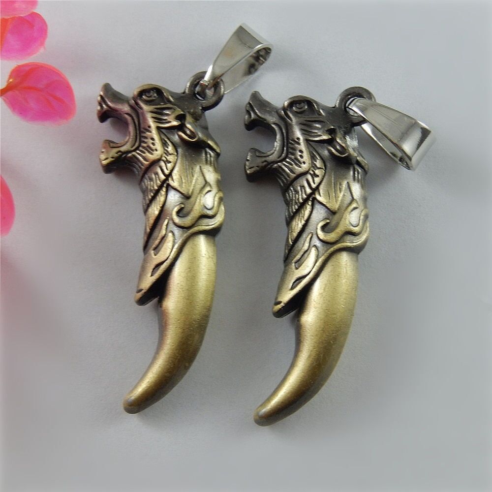43*17*8mm Antiqued Bronze Wolf Tooth Alloy Necklace Pendant Jewelry Finding 2pcs