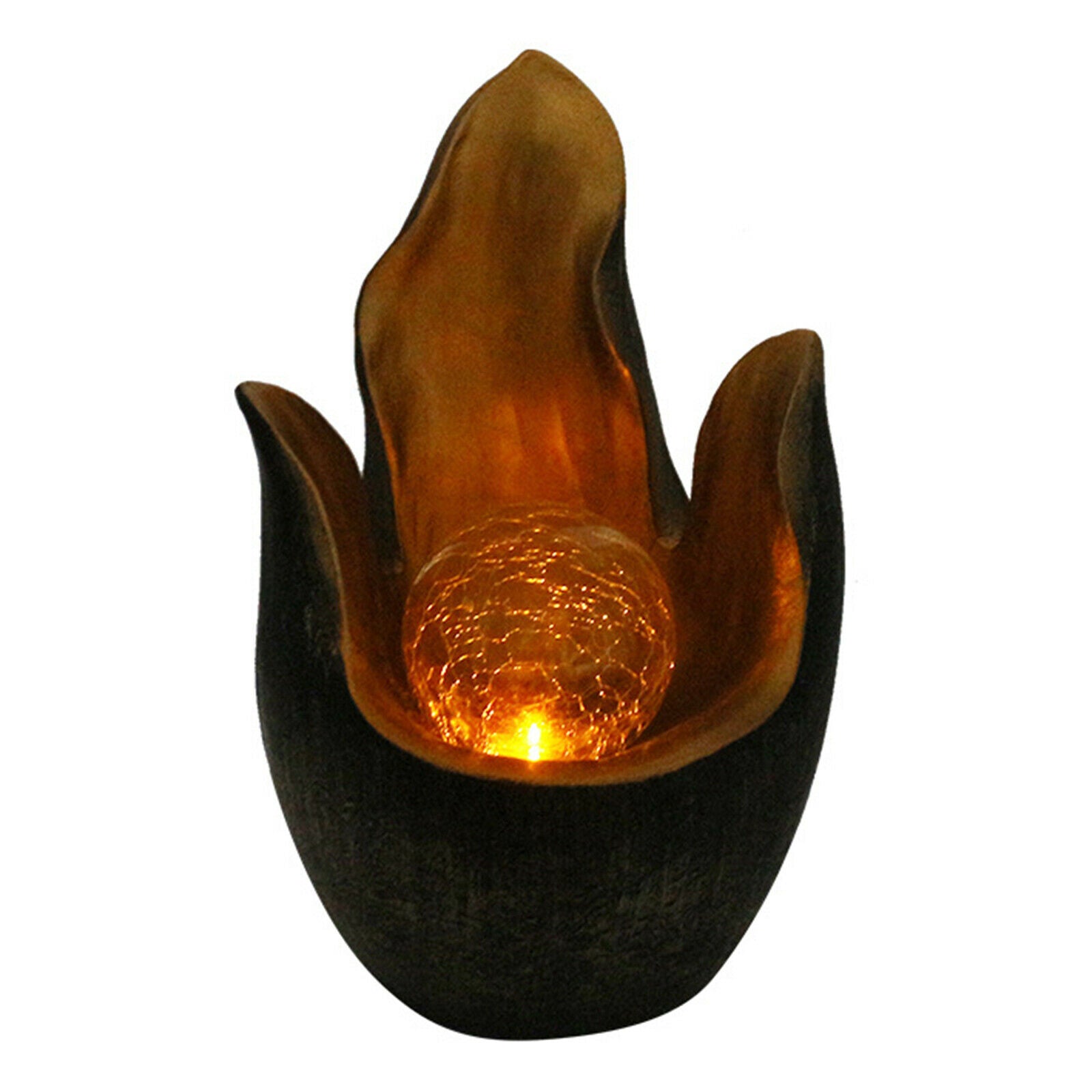 Polyresin Flower Warm White Solar Light Amber Crackle Globe Glass Decoration