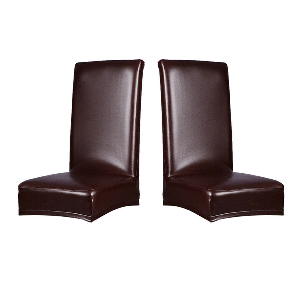 2xHome Restaurant Chair Siamese Elastic Leather Cover Brown E
