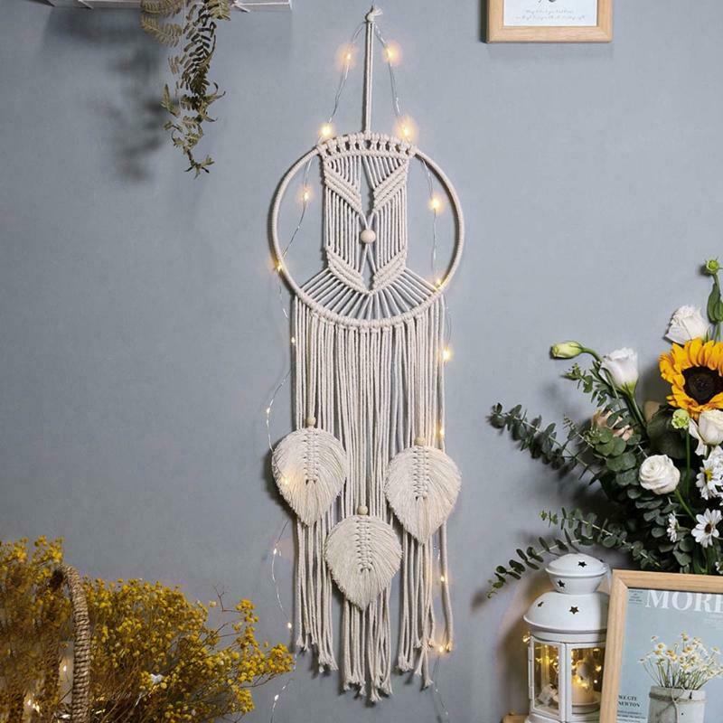 Macrame Wall Hanging Dream Catchers Boho Handmade Woven Leaves Tapestry for Kids