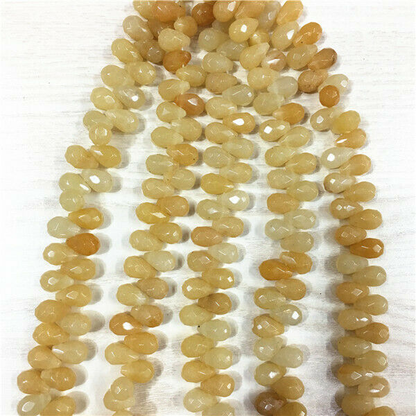 1 Strand/40Pcs 12x8mm Natural Yellow Jade Faceted Teardrop Loose Beads HH451