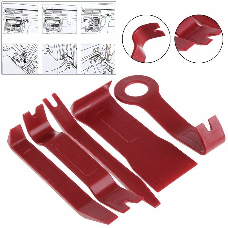 Red Nylon 5pcs Exterior/Interior Trim Door Panel Dashboard Centre Pry Open Tools