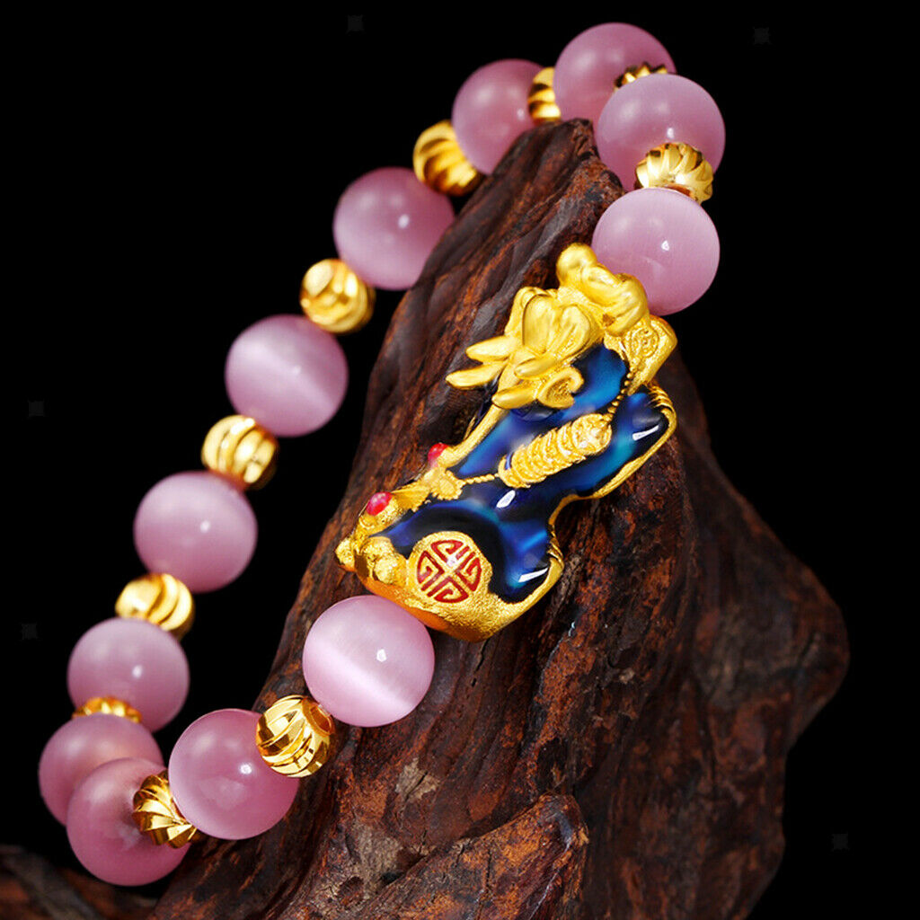 Feng Shui Obsidian Carved Pixiu Bracelet Attract Wealth Jewelry Gift Pink