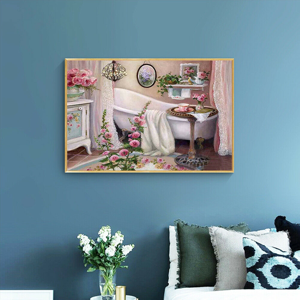 5D Diamond Painting Bathroom Cross Stitch Embroidery Pictures Mosaic Kits @