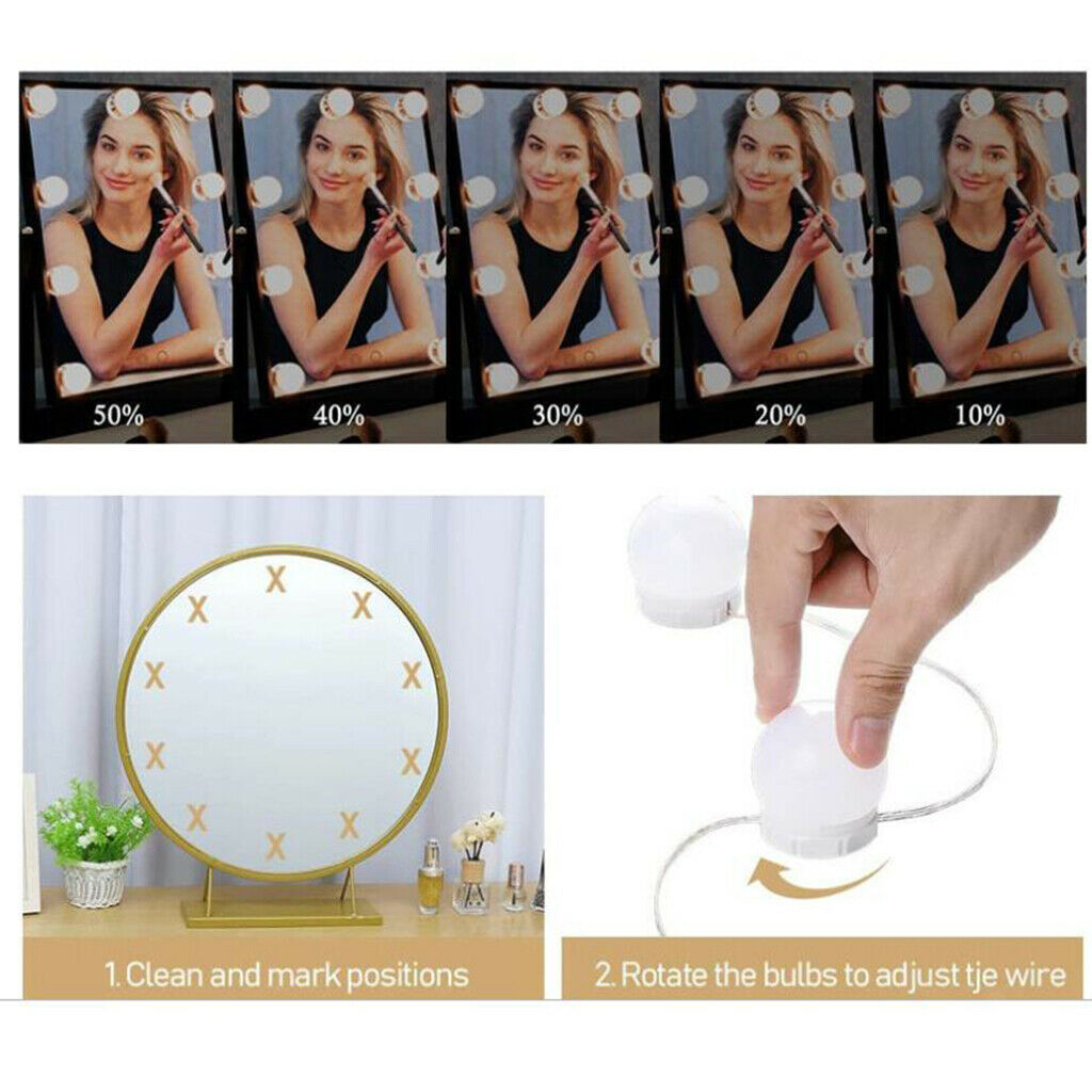 10 LED Vanity Lights Dimmable Adjustable Mirror Bulbs Lighting USB Adapter