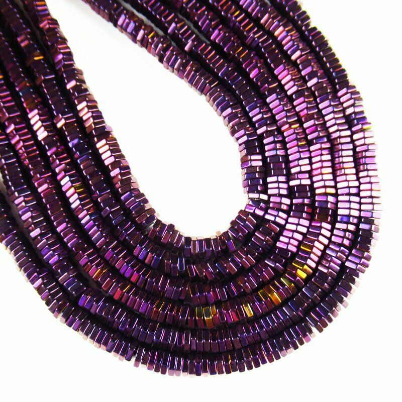 Faceted Purple Hematite Hexagon Pendant Loose Bead 15.5 " 4x1mm 20g A-469TS