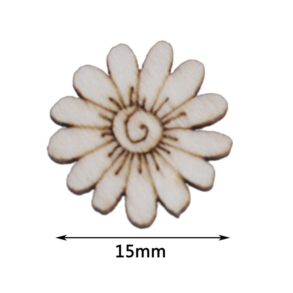 100pcs Wood Flowers and leaves Embellishment Wooden Shape Craft Wedding DecoY SJ