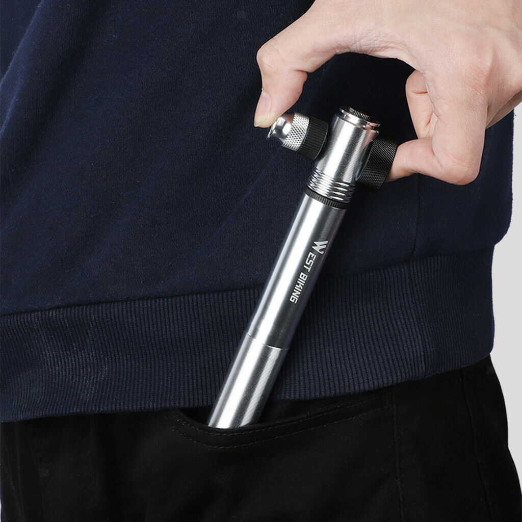 Portable Bike Pump with Gauge 300psi Presta Schrader Dual Valve Pump Black