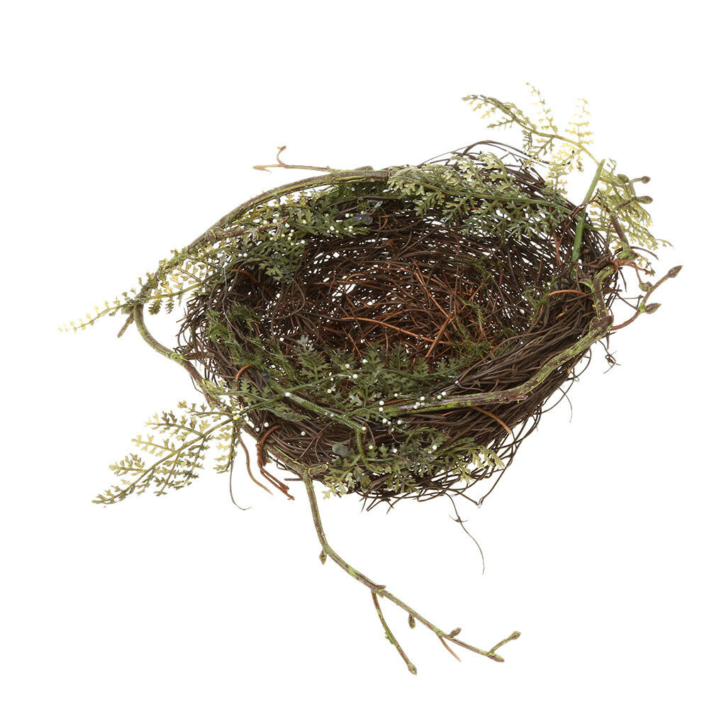 Bird Nest House Home 2Pcs Artificial Birds 5pcs White Eggs set Garden Decor