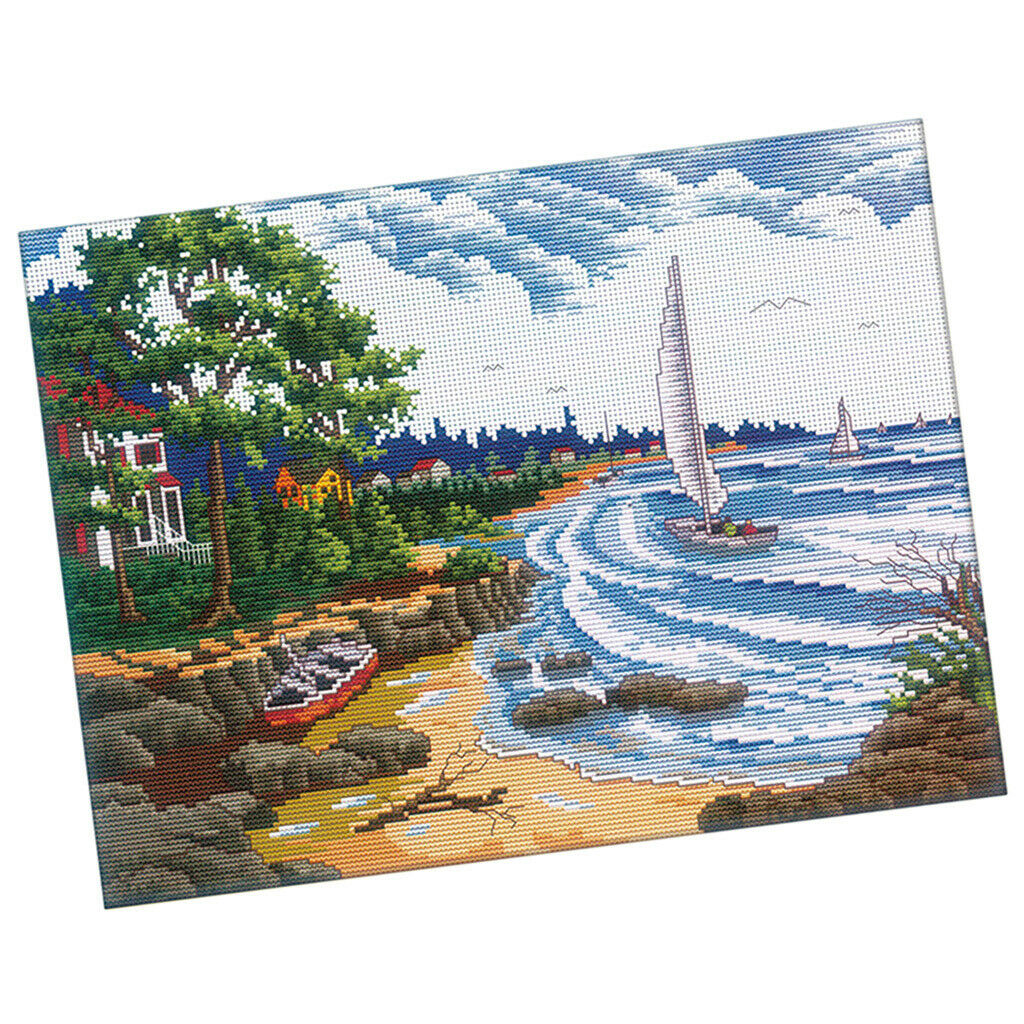 Prettyia Stamped Cross Stitch Kit 11CT Pre-Printed Seaside Landscape Pattern