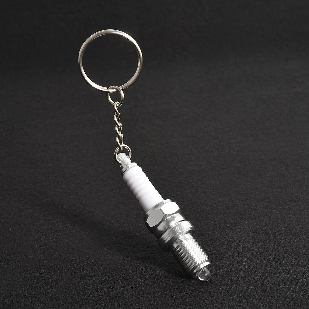 Fashion LED Spark Plug Key Chain Keychain Cool Car Parts Keyring White Light