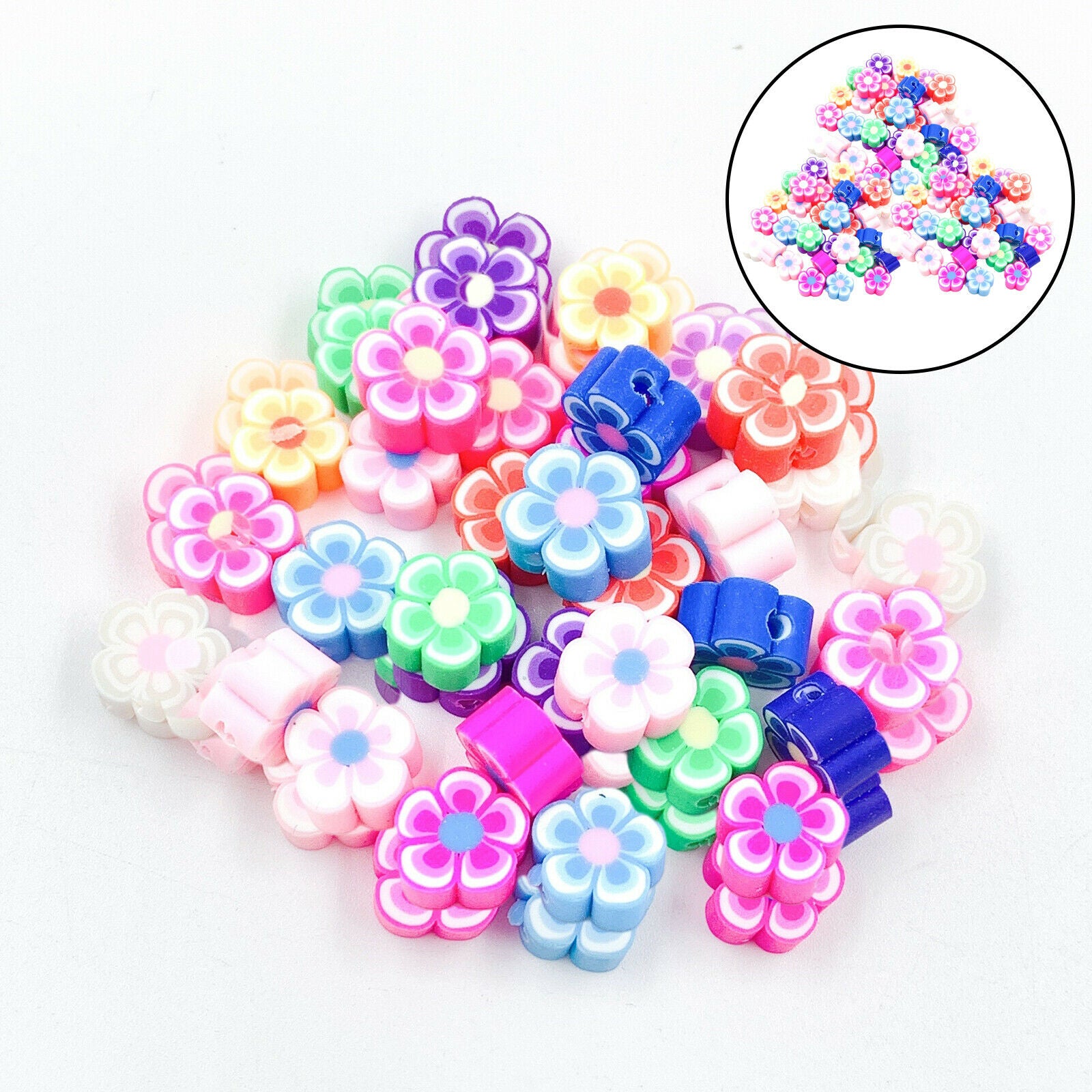 200Pcs Colorful Flower Evil Eye Beads Charms for Bracelet DIY Decor Child