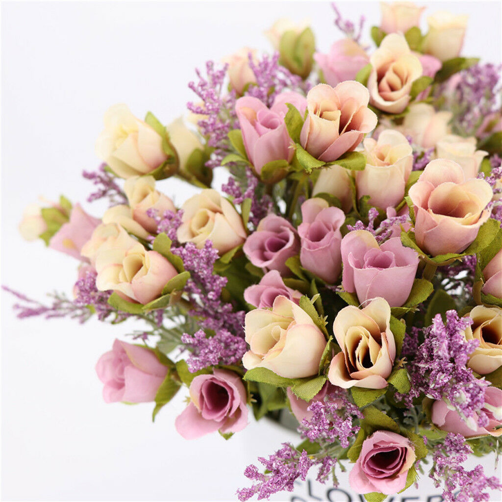 20 Heads Roses Artificial Flower Bunch Bouquet Home Wedding Decor Purple