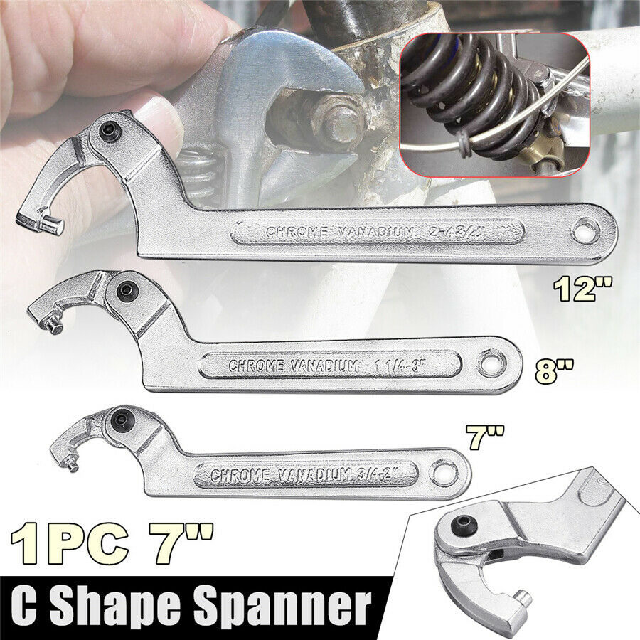 7" Adjustable Hook Wrench C Clamp Spanner Tool 19-51mm Motorcycle Suspension