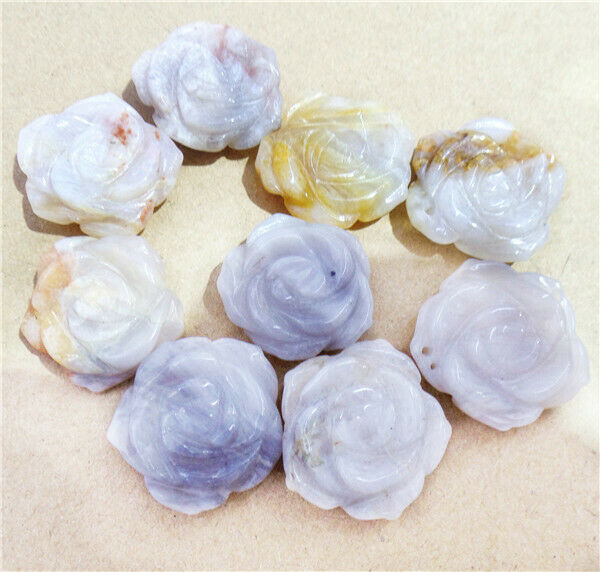 5Pcs 19x7mm Natural Bamboo Leaf Agate Hand-Carved Flower Pendant Beads HH8428