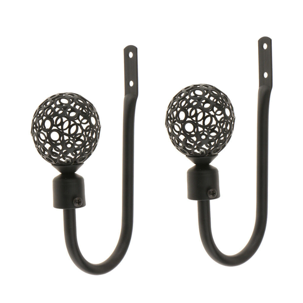 2x METAL HOLLOW BALL CURTAIN TIE BACK HOOK HOLDBACK HOLD BACKS HOLDER Black