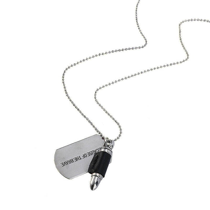 Mens Military Bullet Charm Dog Tags Single Embossed Chain Pendant Neckla.l8