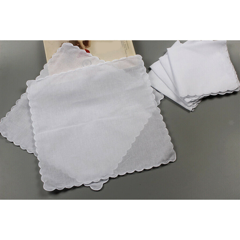 6x 100% cotton handkerchief wave trim DIY White Hanky Kerchief Square