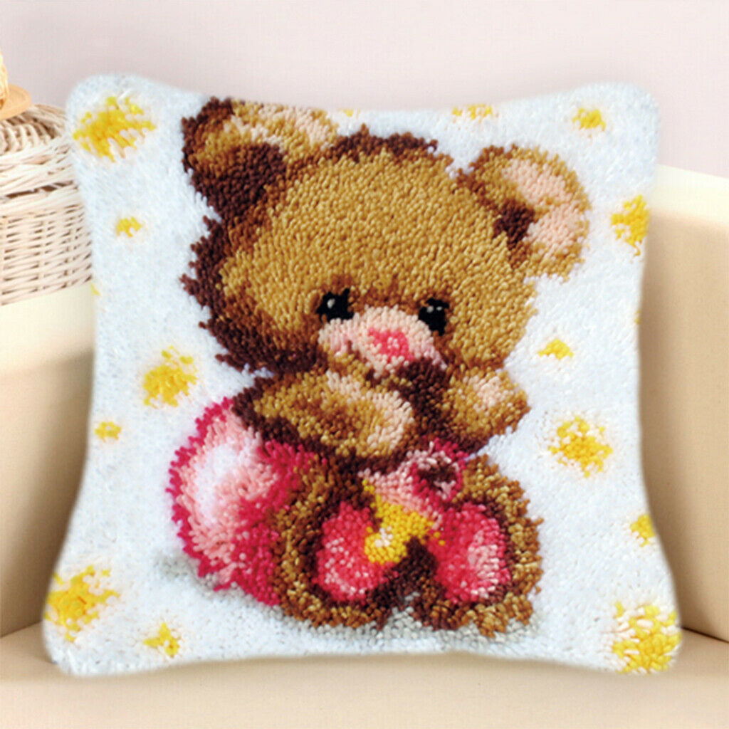 2 Pack Bear Latch Hook Rug Kit Cushion Pillow Home Decor for Beginners