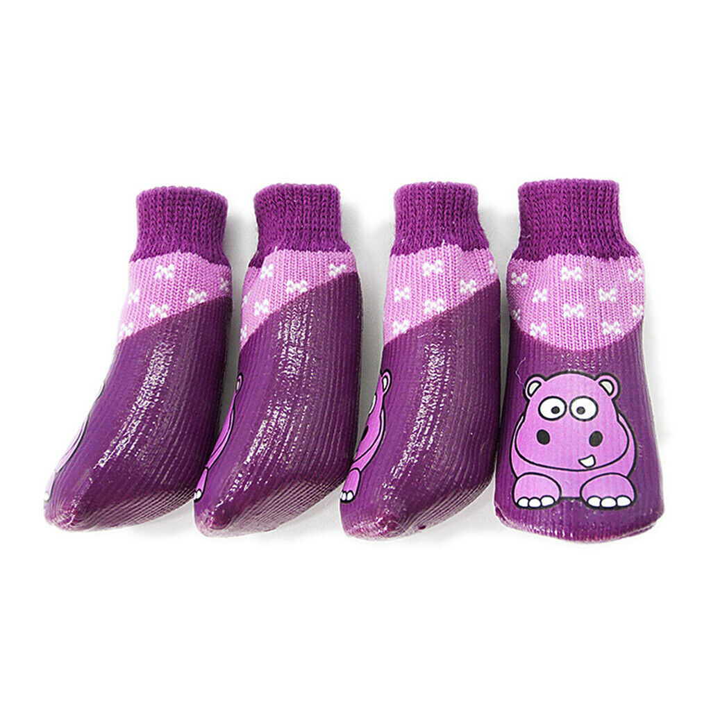 4Pcs Cartoon Hippo Printing Pet Dog Socks Outdoor Waterproof Cotton Sock 2