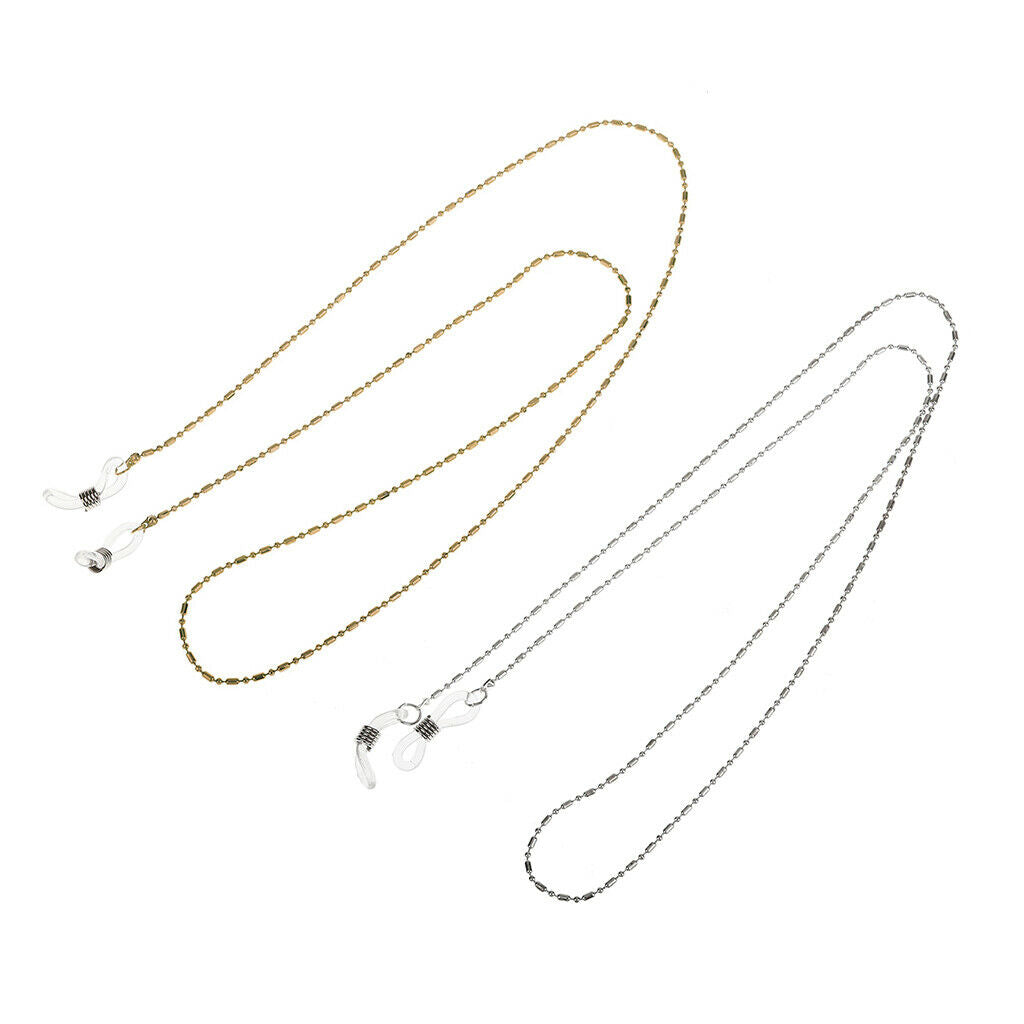 2 Pieces 60cm Eyeglasses Chain Cord, Metal Beads Necklace Sunglass Neck Strap