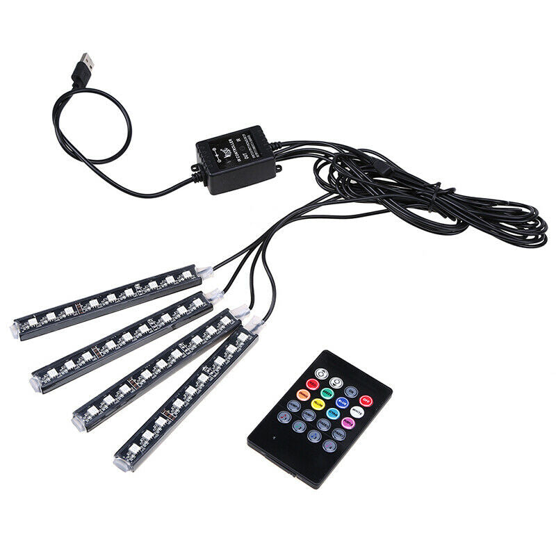 4Pcs 9 LED LED Strip Colorful Light Waterproof Remote Control For Car Truck