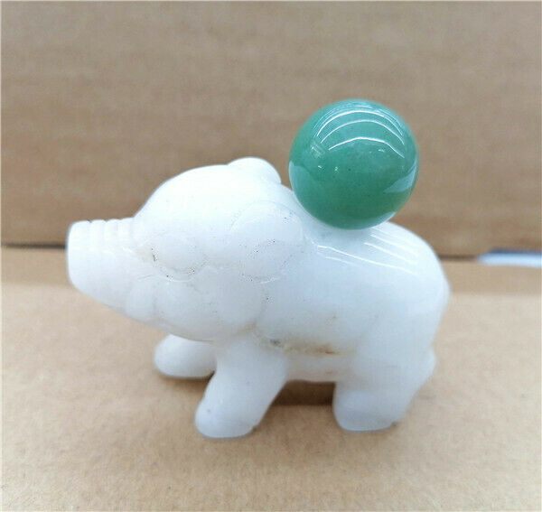 110g 66x48x25mm Lucky Pig Decoration White Aventurine Carved Decor Statue HH7550