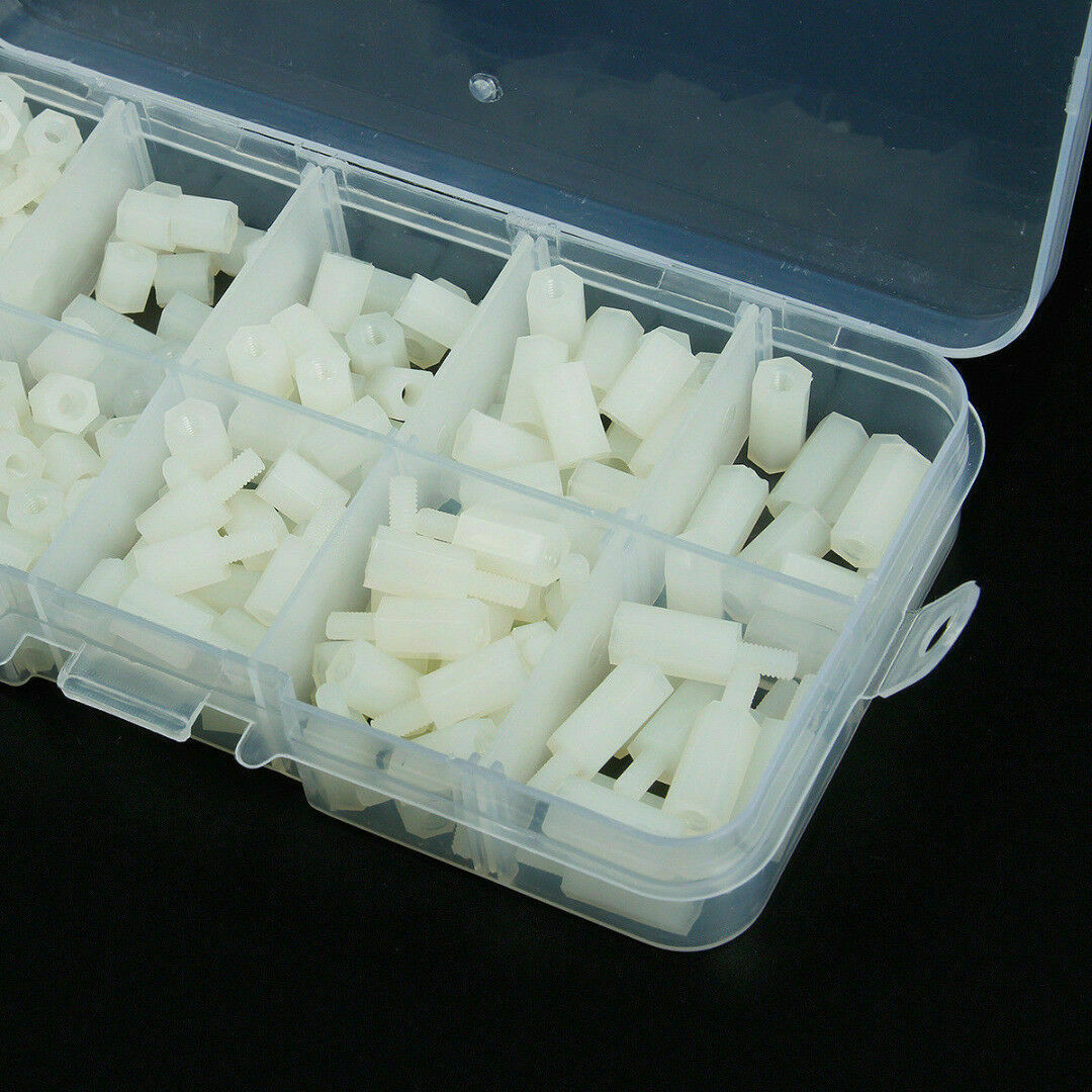 300pcs Nylon Hex M3 Spacers Screw Nut Standoff Male-Female Kit White with Box