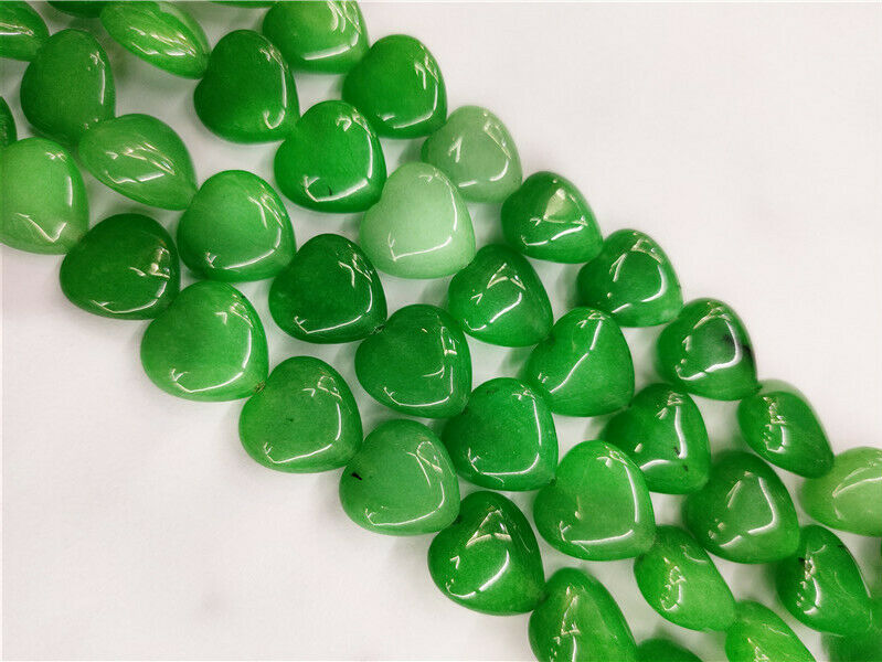 1 Strand 14x14x6mm Green Malay Jade Love Heart Spacer Loose Beads 15.5inch HH52