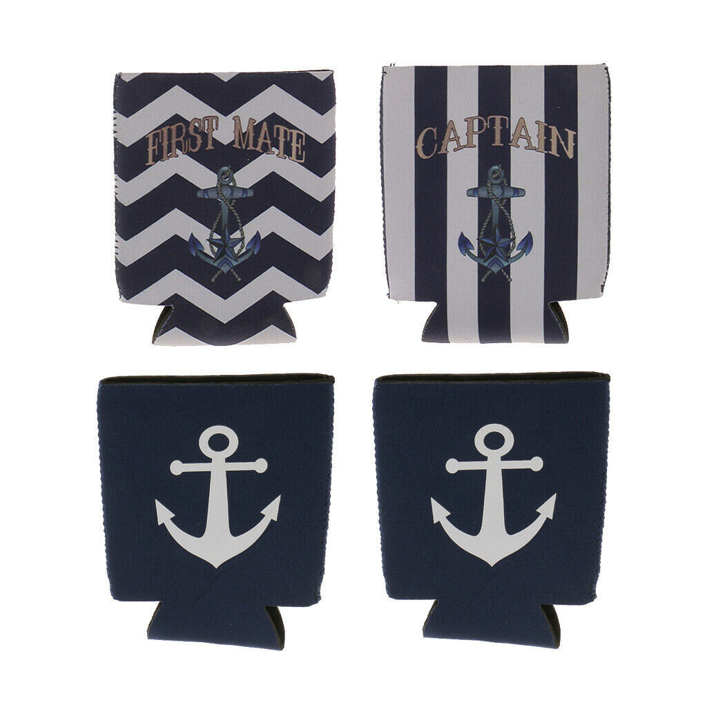 4pcs Nautical Anchor Soda Beer Bottle Tin Can Cooler Chilling Sleeve Holder