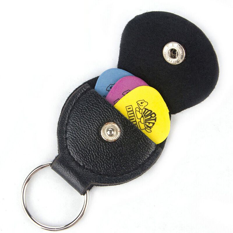 New Guitar Picks Holder Case Keychain Black Leather Plectrum Case Bag 1X G.l8