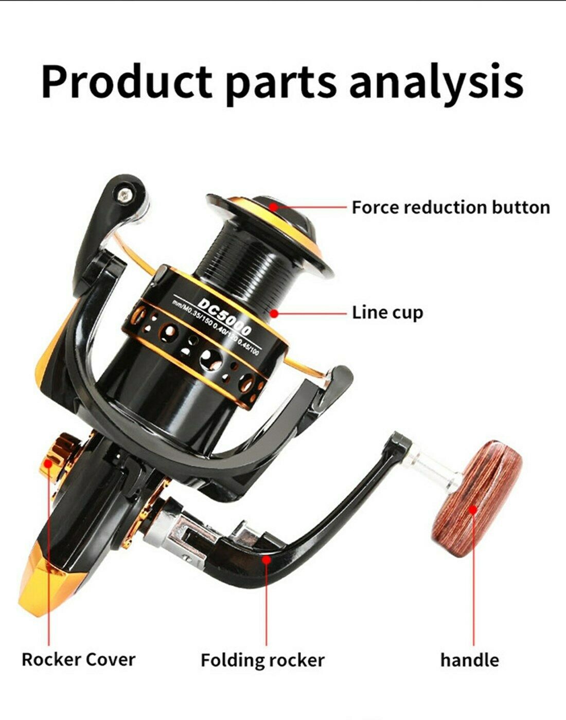 Black Full Metal Wire Cup Fishing Reel Spinning Wheel Fishing Gear DC7000